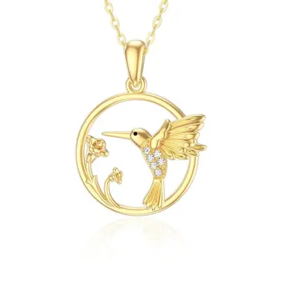 14K Gold Moissanite Hummingbird Pendant Necklace