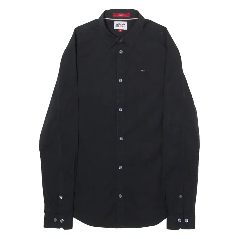 TOMMY HILFIGER Slim Fit Mens Plain Shirt Black Long Sleeve S