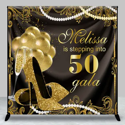 Gold Black Heels Pearl Custom 50th Birthday Backdrop - Aperturee