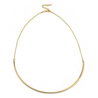 PVD Vacuum Plating 202 Stainless Steel Curved Bar Pendant Necklace with Round Snake Chains for Women