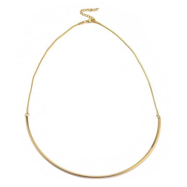 PVD Vacuum Plating 202 Stainless Steel Curved Bar Pendant Necklace with Round Snake Chains for Women