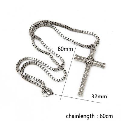 Stylish Stainless Steel Cross Pendant Box Chain Necklaces for Women Men
