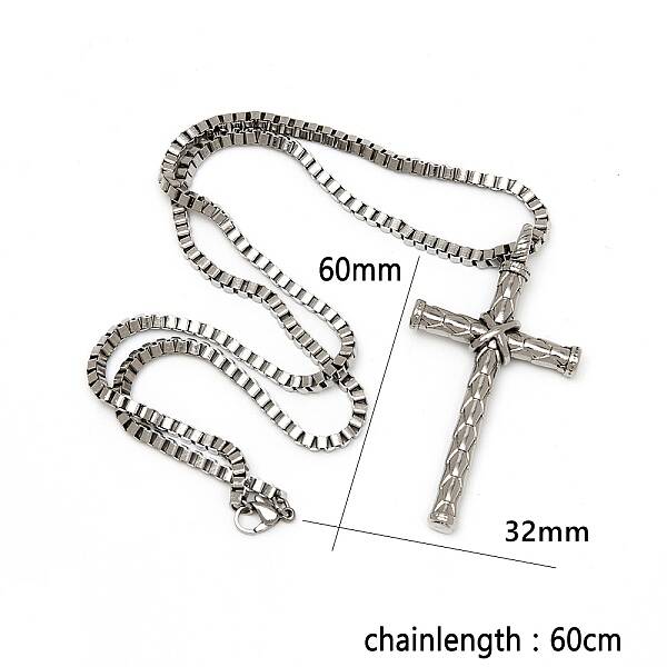 Stylish Stainless Steel Cross Pendant Box Chain Necklaces for Women Men