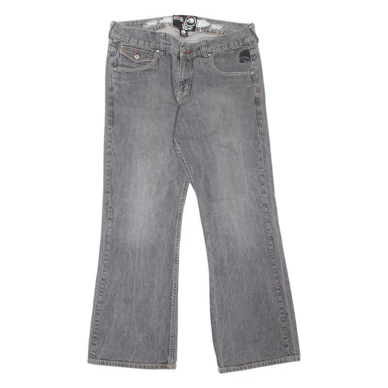 TWITCH Metal Mulisha Mens Jeans Grey Regular Bootcut Stone Wash W34 L30
