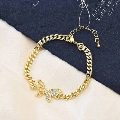 Brass Micro Pave Clear Cubic Zirconia Link Bracelets