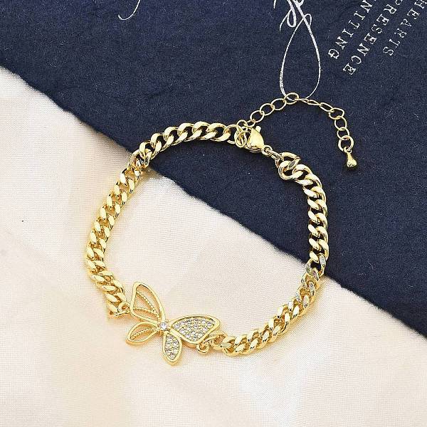 Brass Micro Pave Clear Cubic Zirconia Link Bracelets