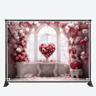 Warm Heart Shape Flower Window Blue Sky Backdrop - Aperturee