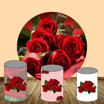 Aperturee Nature Red Roses Round Wedding Decoration Backdrop Kit | Happy Marriage Banner Photo | Wedding Stage Backdrop | Bac...