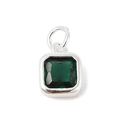 925 Sterling Silver Pave Cubic Zirconia Square Charms with Jump Rings and 925 Stamp