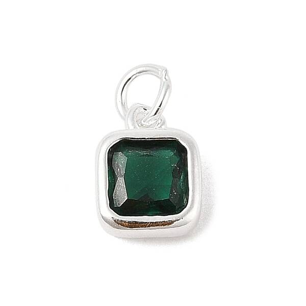 925 Sterling Silver Pave Cubic Zirconia Square Charms with Jump Rings and 925 Stamp