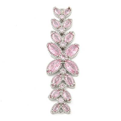 Brass Pave Pink Cubic Zirconia Flower with Leaf Links Connector Charms