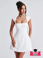 Women's Plain Square Neck A Line Dress, Elegant Style Formal Chic Cap Sleeve Short Dress for Party Holiday Wedding Guest, Wed...
