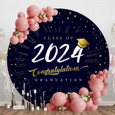 Black Gold Class Of 2024 Round Graduation Backdrop - Aperturee