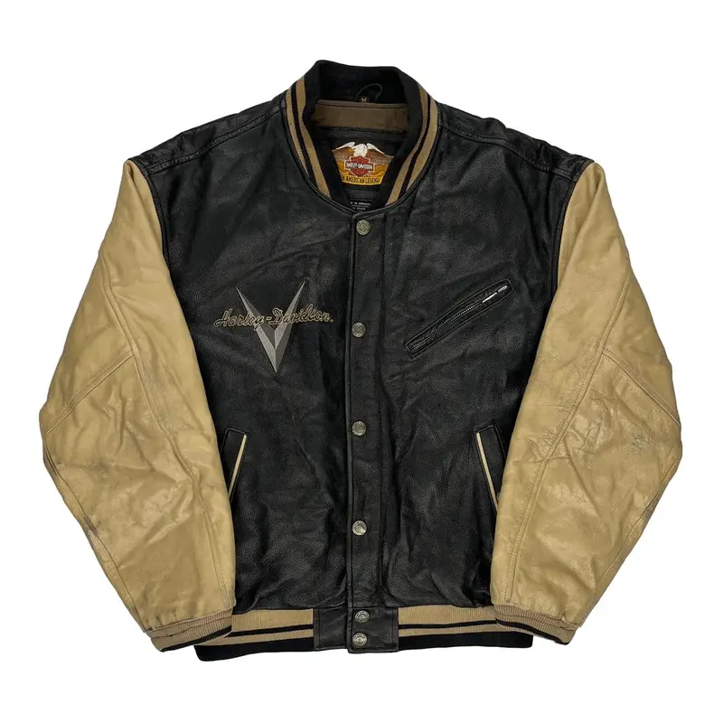 Harley Davidson Varsity Jacket - Medium Beige Leather