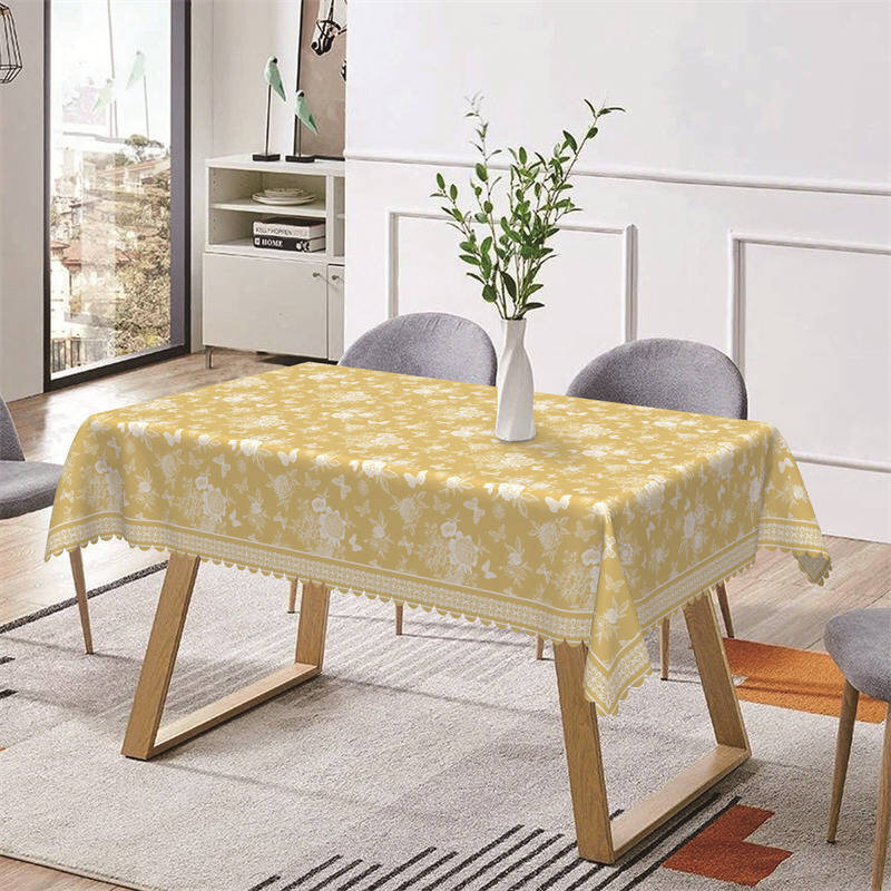 Yellow Butterfly Floral Print Rectangle Tablecloth - Aperturee