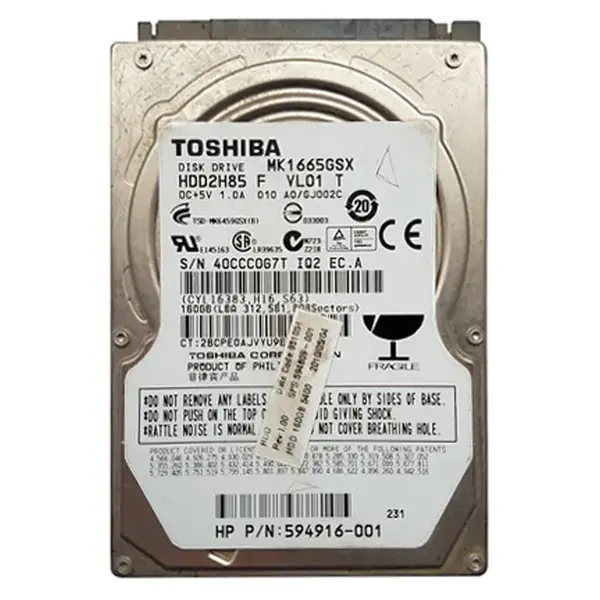 594809-001 HP 160GB 1.5Gb/s SATA 5400 2.5-inch 8MB Hard Drive