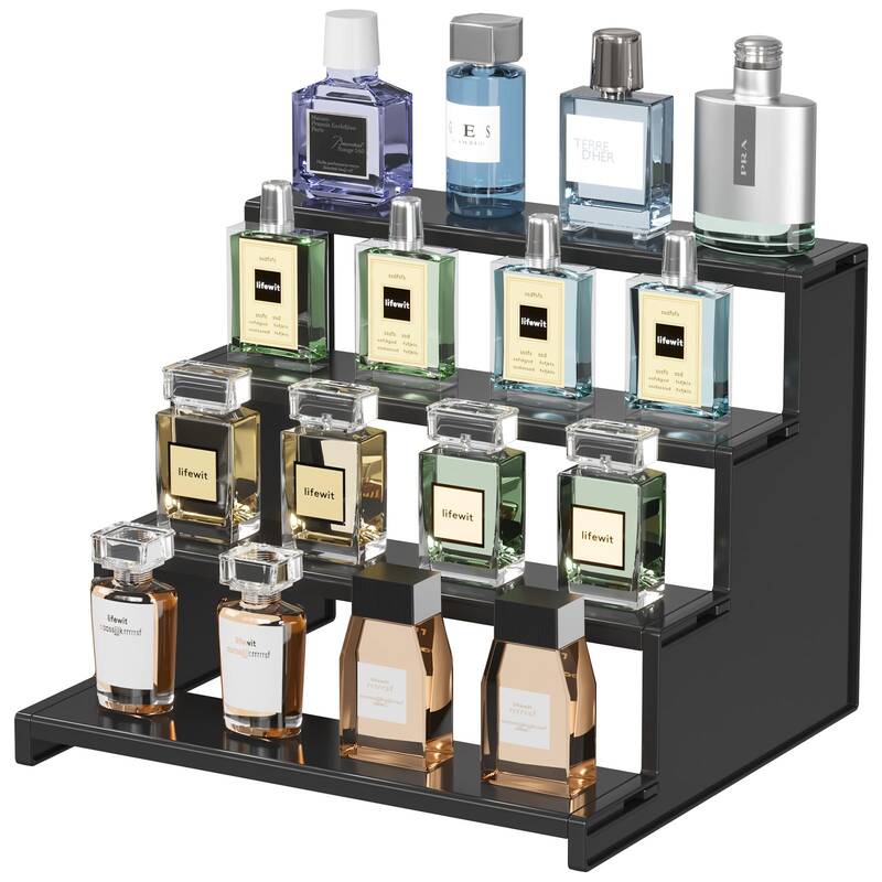 Lifewit 4 Tier Black Display Stand for Cologne,Perfume,Figures, Cupcake, Dessert, Spice, Fragrance, Countertop, Vanity,