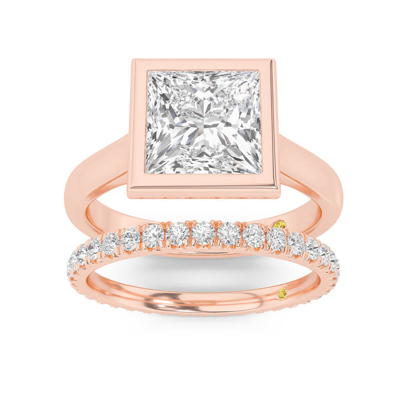 Secret Kiss Lab Grown Princess Cut Diamond Engagement Ring with the Envoi Wedding Band | 10K Rose Gold 2 ct. tw.