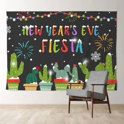 Aperturee Snowy Cacti Colorful Fiesta New Years Eve Backdrop