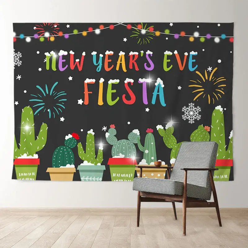 Aperturee Snowy Cacti Colorful Fiesta New Years Eve Backdrop
