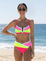 Two-piece Set Women's Colorblock Patchwork Adjustable Strap Bikinis Set, Casual Push Up Swim Top & Swim Bottom, Fashion Chic ...