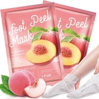 Nourishing Peach & Honey Foot Peel Mask, 2/4 Pairs Callus Remover Exfoliating Foot Mask, Feet Peeling Mask Pink, Moisturizing...