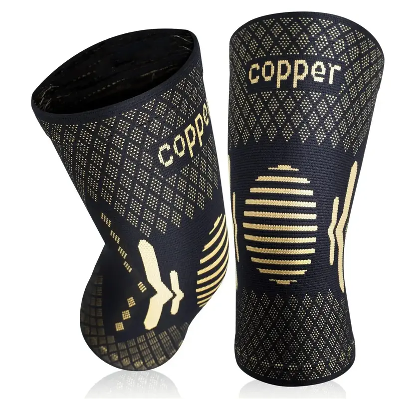 1 Pair Copper Knee Sleeves for Men and Women, for Run, Basketball, Walking, Fitness, Knitted Sports Knee Pads