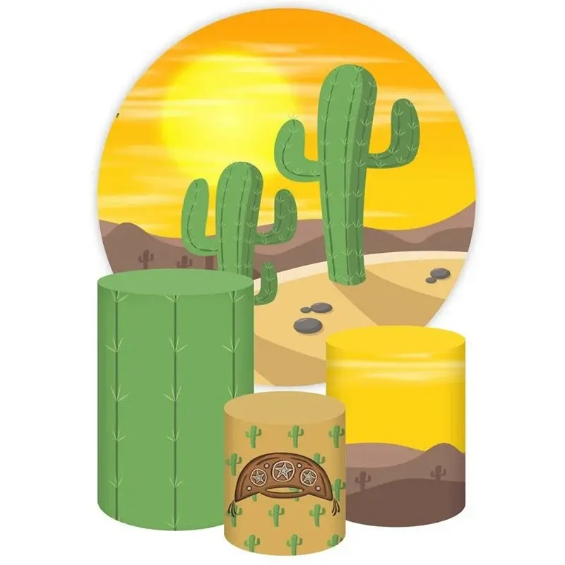 Aperturee Desert Scenery And Cactus Round Birthday Backdrop Kit | Round Backdrop Cover Diy | Round Party Backdrop | Custom Ro...