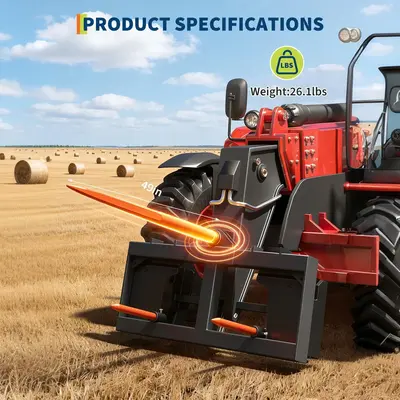 Garvee Reliable 49 Hay Spear - 3000lbs Capacity Bale Fork - Hex Nut & Sleeve Included - Heavy-Duty Orange Coated for Tractor...