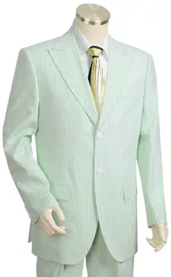 Canto Men's Seersucker 2 Piece Suit 100% Cotton Peak Lapel