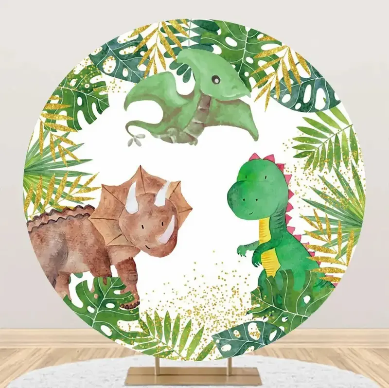 Round Forest Monstera Dinosaurs Backdrop For Party - Aperturee