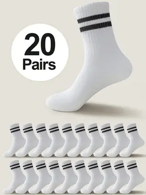 Men's Striped Print Crew Socks, Casual Comfortable Breathable Socks for Daily Wear, Socks for Men, Mid-calf Socks for All Sea...