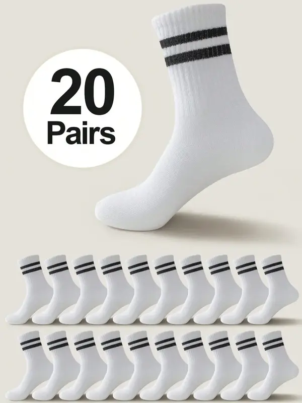 Men's Striped Print Crew Socks, Casual Comfortable Breathable Socks for Daily Wear, Socks for Men, Mid-calf Socks for All Sea...