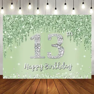 Light Green Glitter Diamonds 13th Birthday Backdrop