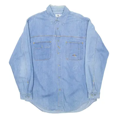 CALVIN KLEIN JEANS Mens Plain Shirt Blue Long Sleeve L