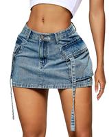 KIMDN Womens Cargo Skirt Low Waist Button Denim Mini Skirt Summer Y2k Jean Skirt with Flap Pockets