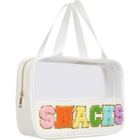 Snacks Bag Clear Chenille Varsity Letter Zipper Pouch Travel Makeup Bag Aesthetic Storage Organizer Pouches for Women with Gl...