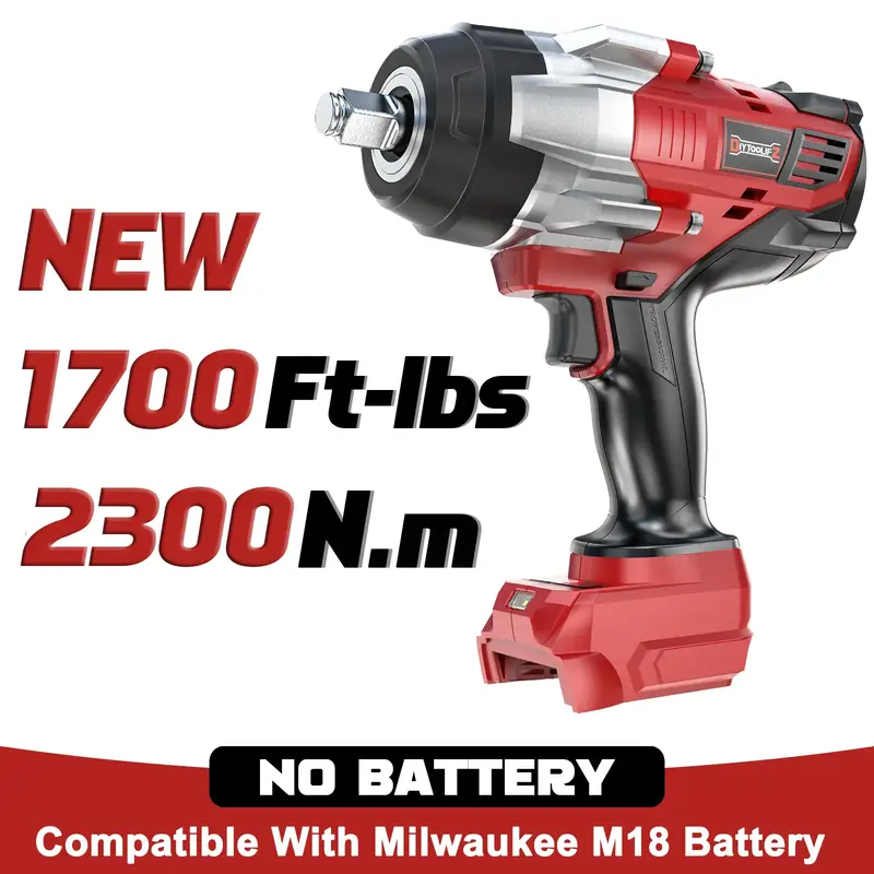 1700Ft-lbs (2300N.m) Cordless Impact Wrench 1/2 for Milwaukee M18 Battery(No Battery!!), Brushless Impact Gun with 4 Modes ...