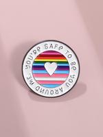 Love Heart & Letter & Colorful Stripe Design Brooch, Durable Metal Pins, Cute Round Shaped Clothes Brooch, Fashion Accessory ...