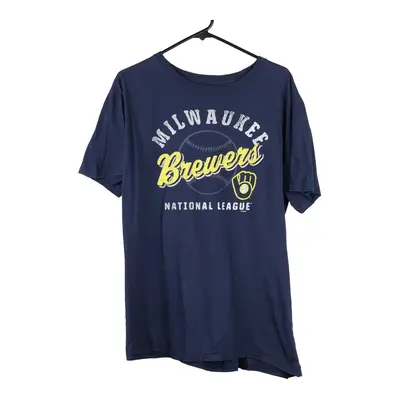 Milwaukee Brewers Majestic MLB T-Shirt - Large Blue Cotton