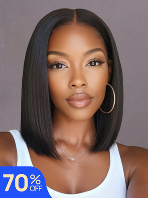 Nadula Flash Sale 7x5 Pre Cut Lace Yaki Straight Bob Wig Put On and Go Wig Put On And Go