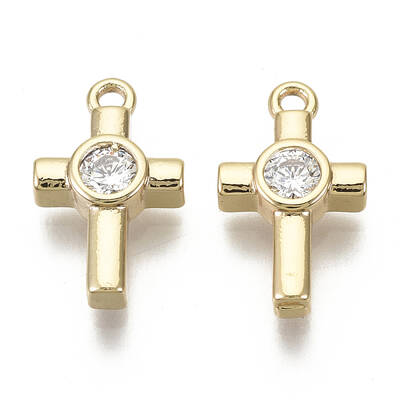 Brass Micro Pave Cubic Zirconia Tiny Cross Charms