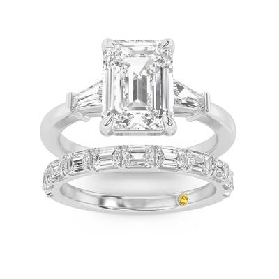 Valentina Lab Grown Emerald Cut Diamond Engagement Ring with the Juliet Wedding Band | 18K White Gold 3 3/4 ct. tw.