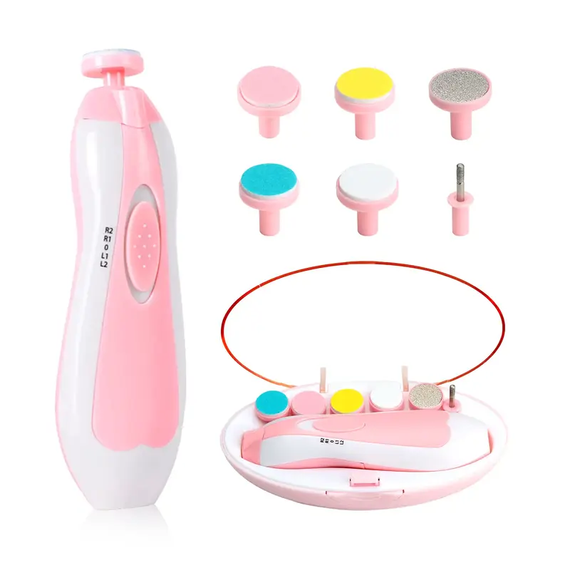 Baby Nail Trimmer Electric-6 in 1 Baby Nail File Clippers Infant Grooming Kit Manicure Set for Toddler or Adults, Pink Cute