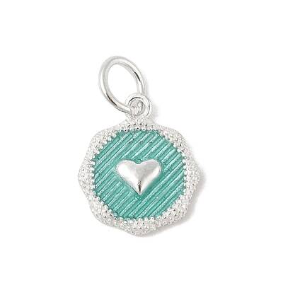 925 Sterling Silver Enamel Flat Round with Heart Charms with Jump Rings and 925 Stamp