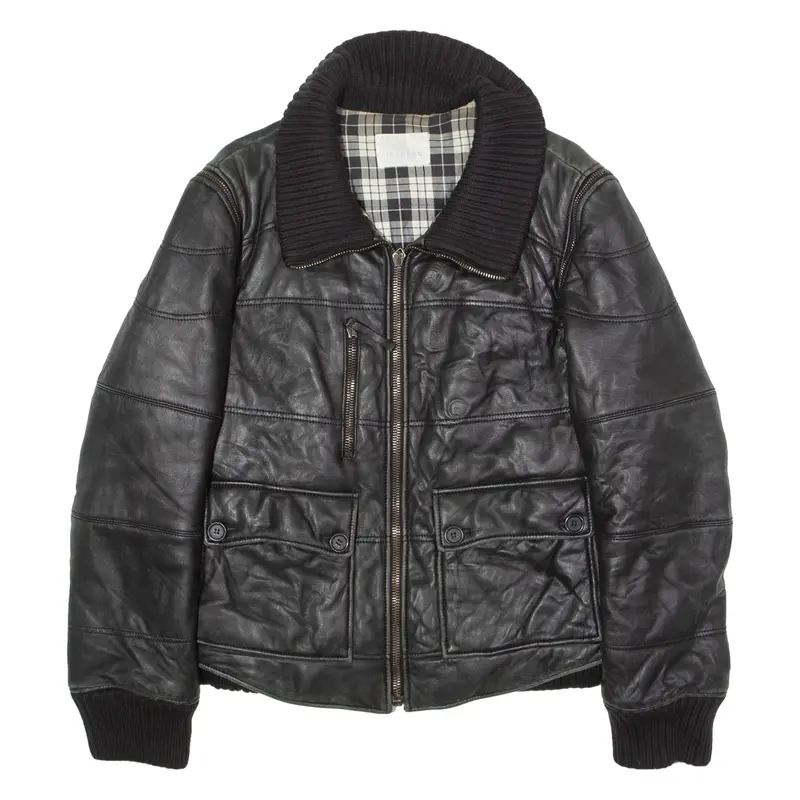 ICEBERG Mens Flight Jacket Black Leather M