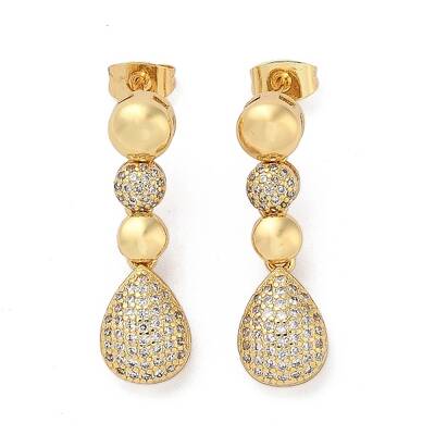 Brass Micro Pave Cubic Zirconia Dangle Stud Earrings
