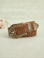 Women's Vintage Floral Embossed Western Belt, Gifts for Her,         Fashionable Buckle Decorated for Daily Clothing Decor, B...