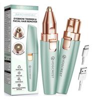 VG VOGCREST 2-in-1 Rechargeable Facial & Eyebrow Trimmer – Painless Razor with LED Light for Face, Lips & Body (Pastel Gree...