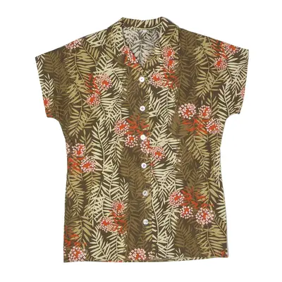 Hawaiian Shirt Brown 90s Floral Short Sleeve Womens L